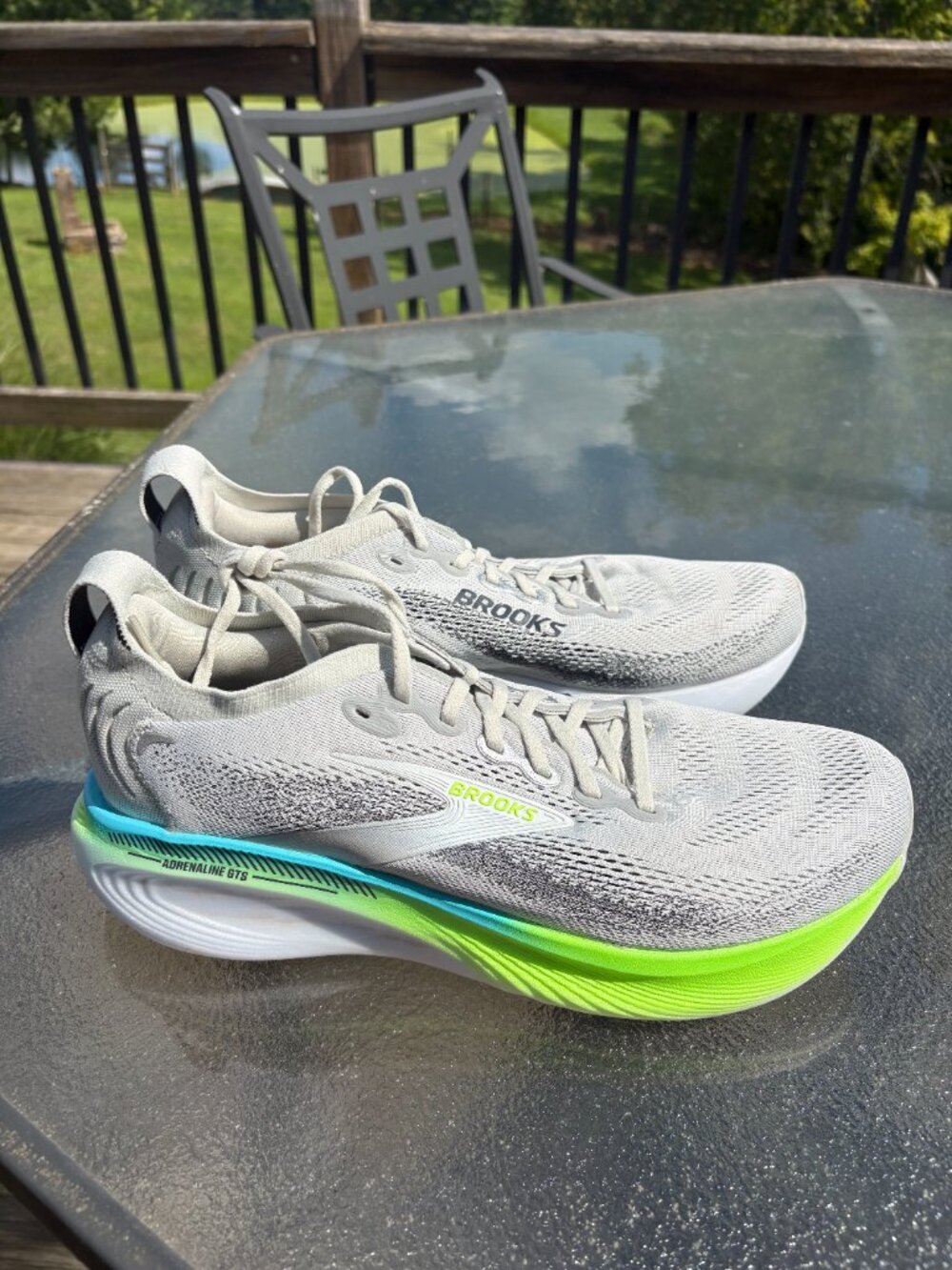 Brooks Adrenaline GTS 25 Mens 10.5 Running/Walking Shoes Gray Neon B/G Colorway - Picture 4 of 7